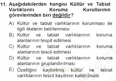 Kentsel ve Çevresel Koruma 2013 - 2014 Tek Ders Sınavı 11.Soru