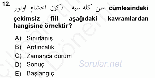 Osmanlı Türkçesine Giriş 2 2016 - 2017 Ara Sınavı 12.Soru