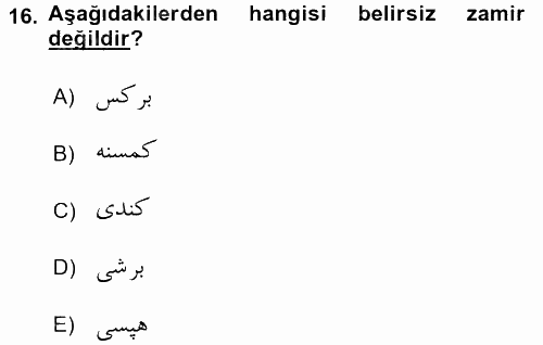 Osmanlı Türkçesine Giriş 2 2016 - 2017 Ara Sınavı 16.Soru