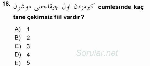 Osmanlı Türkçesine Giriş 2 2016 - 2017 Ara Sınavı 18.Soru