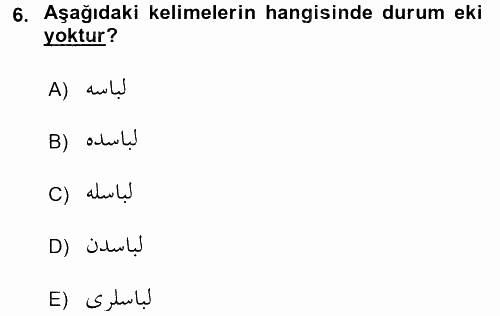 Osmanlı Türkçesine Giriş 2 2016 - 2017 Ara Sınavı 6.Soru