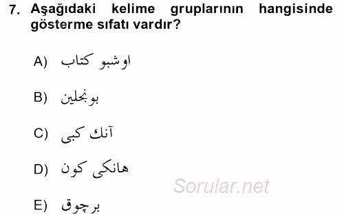 Osmanlı Türkçesine Giriş 2 2016 - 2017 Ara Sınavı 7.Soru