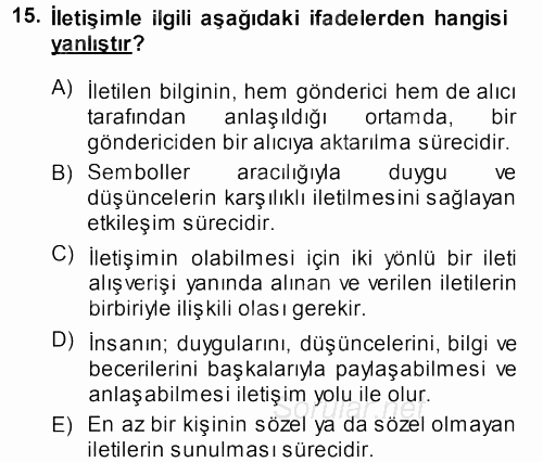 Aile Yapısı ve İlişkileri 2013 - 2014 Ara Sınavı 15.Soru