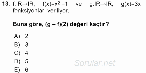 Genel Matematik 2016 - 2017 Ara Sınavı 13.Soru