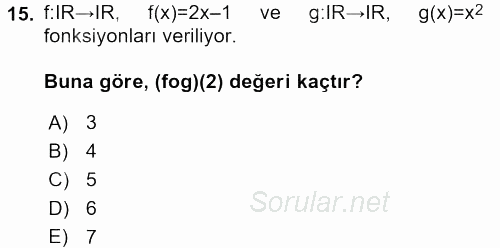 Genel Matematik 2016 - 2017 Ara Sınavı 15.Soru