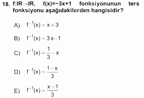 Genel Matematik 2016 - 2017 Ara Sınavı 18.Soru