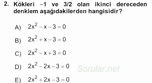 Genel Matematik 2016 - 2017 Ara Sınavı 2.Soru