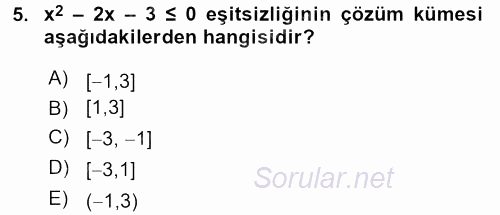 Genel Matematik 2016 - 2017 Ara Sınavı 5.Soru