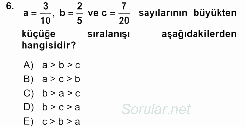 Genel Matematik 2016 - 2017 Ara Sınavı 6.Soru