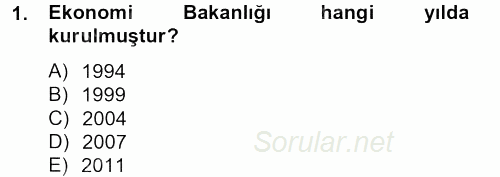 Dış Ticaretle İlgili Kurumlar ve Kuruluşlar 2014 - 2015 Dönem Sonu Sınavı 1.Soru