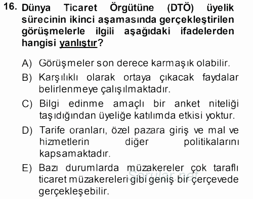 Dış Ticaretle İlgili Kurumlar ve Kuruluşlar 2014 - 2015 Dönem Sonu Sınavı 16.Soru