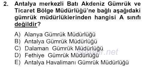 Dış Ticaretle İlgili Kurumlar ve Kuruluşlar 2014 - 2015 Dönem Sonu Sınavı 2.Soru