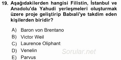 Osmanlı´da İskan ve Göç 2015 - 2016 Dönem Sonu Sınavı 19.Soru