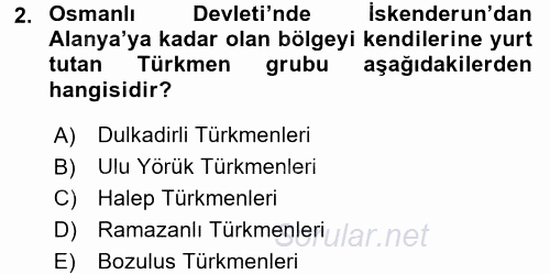 Osmanlı´da İskan ve Göç 2015 - 2016 Dönem Sonu Sınavı 2.Soru