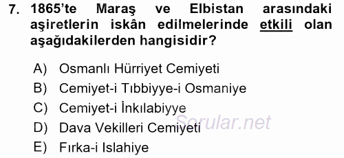 Osmanlı´da İskan ve Göç 2015 - 2016 Dönem Sonu Sınavı 7.Soru