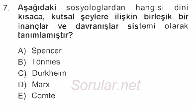 Sosyal Bilimlerde Temel Kavramlar 2012 - 2013 Tek Ders Sınavı 7.Soru