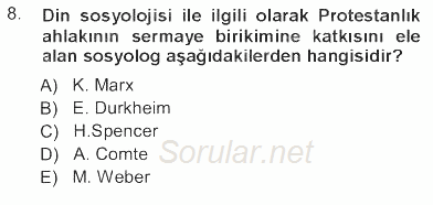 Sosyal Bilimlerde Temel Kavramlar 2012 - 2013 Tek Ders Sınavı 8.Soru