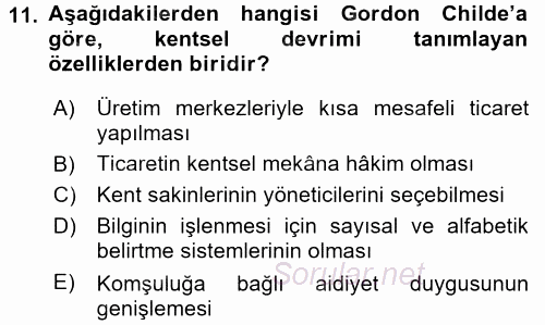 Kent Sosyolojisi 2017 - 2018 Ara Sınavı 11.Soru