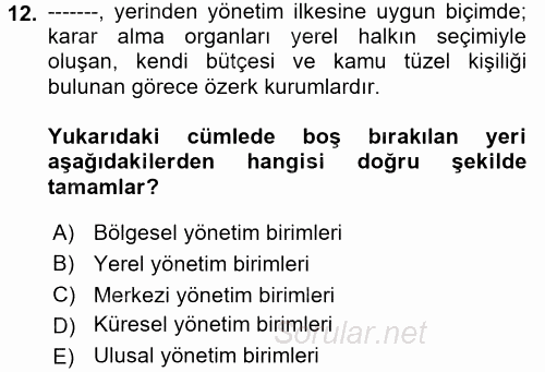 Kent Sosyolojisi 2017 - 2018 Ara Sınavı 12.Soru