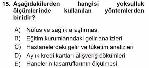 Kent Sosyolojisi 2017 - 2018 Ara Sınavı 15.Soru