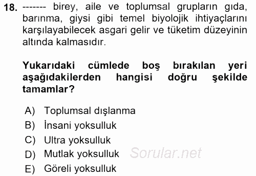 Kent Sosyolojisi 2017 - 2018 Ara Sınavı 18.Soru