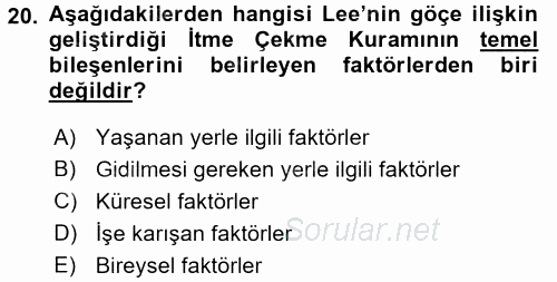 Kent Sosyolojisi 2017 - 2018 Ara Sınavı 20.Soru