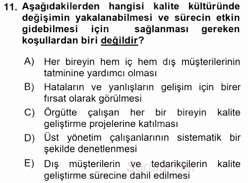 Konaklama Hizmetlerinde Kalite Yönetimi 2015 - 2016 Tek Ders Sınavı 11.Soru