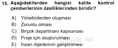 Konaklama Hizmetlerinde Kalite Yönetimi 2015 - 2016 Tek Ders Sınavı 15.Soru