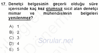 Belediye, İmar ve Gayrimenkul Mevzuatı 2015 - 2016 Dönem Sonu Sınavı 17.Soru