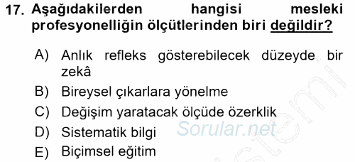 Yönetici Asistanlığı 2015 - 2016 Dönem Sonu Sınavı 17.Soru