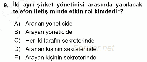 Yönetici Asistanlığı 2015 - 2016 Dönem Sonu Sınavı 9.Soru