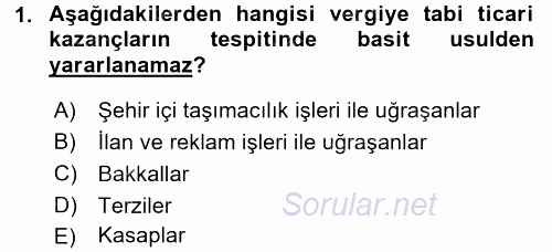 Özel Vergi Hukuku 1 2017 - 2018 3 Ders Sınavı 1.Soru