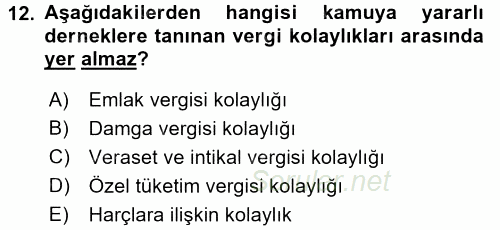 Özel Vergi Hukuku 1 2017 - 2018 3 Ders Sınavı 12.Soru