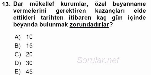 Özel Vergi Hukuku 1 2017 - 2018 3 Ders Sınavı 13.Soru