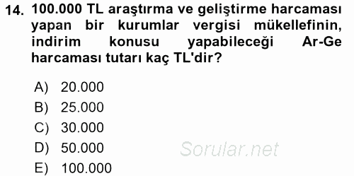 Özel Vergi Hukuku 1 2017 - 2018 3 Ders Sınavı 14.Soru