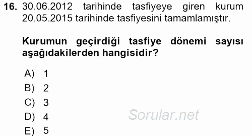Özel Vergi Hukuku 1 2017 - 2018 3 Ders Sınavı 16.Soru