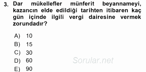 Özel Vergi Hukuku 1 2017 - 2018 3 Ders Sınavı 3.Soru