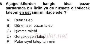 Pazarlama İlkeleri 2015 - 2016 Ara Sınavı 8.Soru
