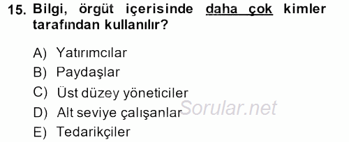 Lojistik Yönetimi 2013 - 2014 Tek Ders Sınavı 15.Soru