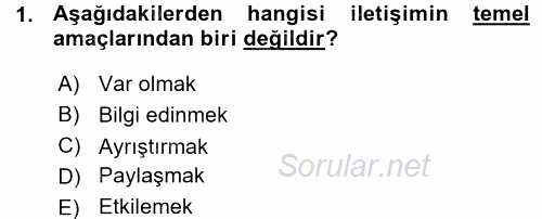 Halkla İlişkiler Ve İletişim 2015 - 2016 Ara Sınavı 1.Soru