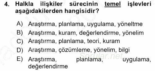 Halkla İlişkiler Ve İletişim 2015 - 2016 Ara Sınavı 4.Soru