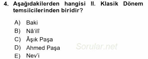 Eski Türk Edebiyatına Giriş: Biçim ve Ölçü 2016 - 2017 Dönem Sonu Sınavı 4.Soru