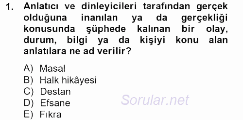 Halk Hikayeleri 2013 - 2014 Ara Sınavı 1.Soru