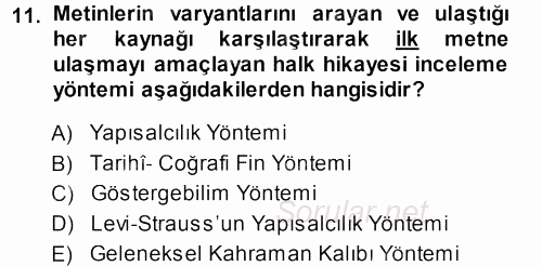 Halk Hikayeleri 2013 - 2014 Ara Sınavı 11.Soru