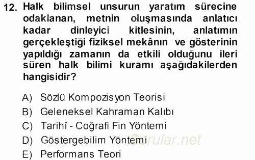 Halk Hikayeleri 2013 - 2014 Ara Sınavı 12.Soru