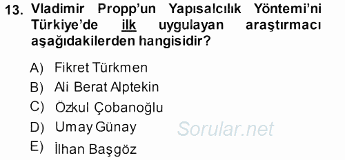 Halk Hikayeleri 2013 - 2014 Ara Sınavı 13.Soru