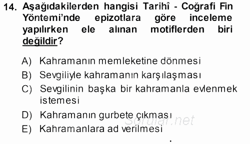 Halk Hikayeleri 2013 - 2014 Ara Sınavı 14.Soru