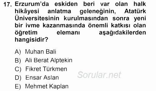 Halk Hikayeleri 2013 - 2014 Ara Sınavı 17.Soru