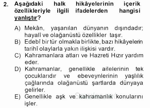 Halk Hikayeleri 2013 - 2014 Ara Sınavı 2.Soru