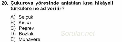 Halk Hikayeleri 2013 - 2014 Ara Sınavı 20.Soru